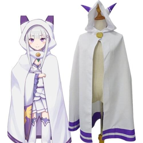 Anime RE: Life In A Different World From Zero Emilia Ears Cape Women Girils Casual Capes Halloween Carnival Cosplay Cloak