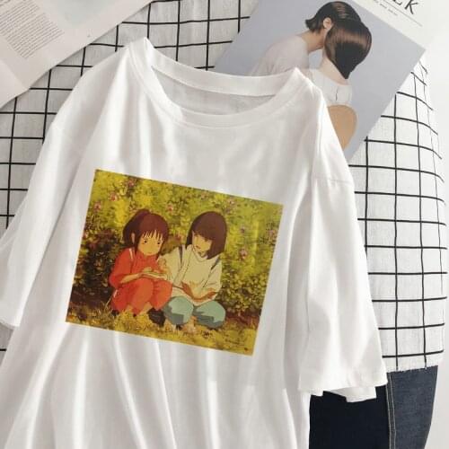 New Harajuku Cute Anime Womens T-shirts Chihiro Print Short Sleeve Top Female T-Shirt Oversized T Shirt Women Clothing Tshirts