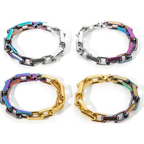 New Vintage Stainless Steel Men And Women Bracelet On Hand Colorful Cuban Chain Trend Couple Bracelets Fashion Womens Jewelry