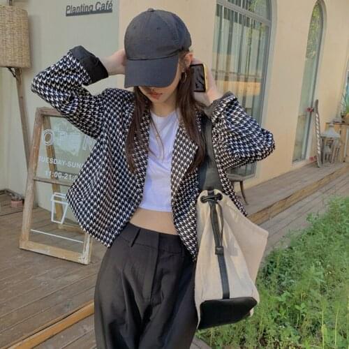 Spring and Autumn Coat 2021new Womens Spring Short All-Match Small Houndstooth Retro Gentle Style Top Fashion