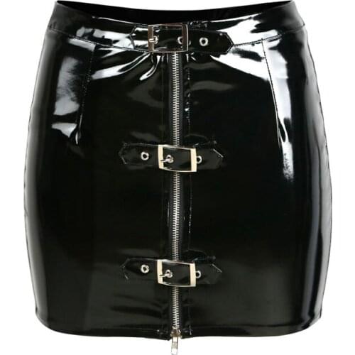 Sexy Women Zipper Open PVC Shiny Micro MINI Skirt Stripe Lace Up Tight Hip Slim Skirt Pencil Package Hip Skirt Plus Size F34