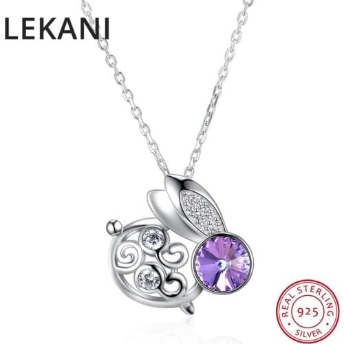 LEKANI Cute Animal Necklaces Rabbit Pendant Crystals From Swarovski S925 Silver Fine Jewelry For Girls Women Kids Accessories