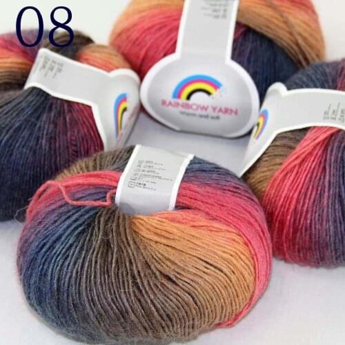Sale Soft 4X50gr balls Cashmere Wool Colorful Rainbow Wrap Shawl DIY Hand Knit Yarn 524-08 Navy Beige Brown Pink