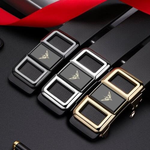 High-end brand fashion leather mens belt with automatic buckle, toothless seamless belt, young youth simple casual pants belt