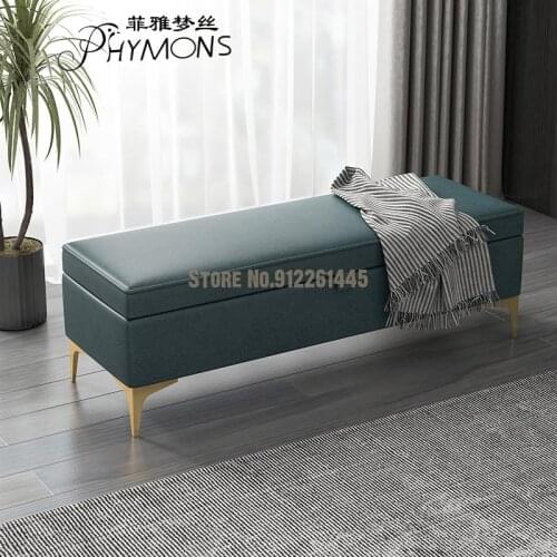 Light luxury shoe changing stool household storage sofa stool door shoe wearing stool rectangular bench long strip iron bed tail