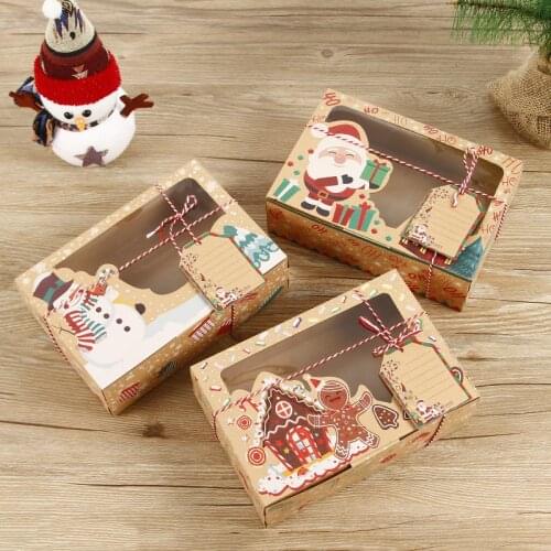 Christmas Kraft Paper Packing Box With Transparent PVC Window Delicate Drawer Display Gift Box Wedding Cookie Candy Cake Boxes