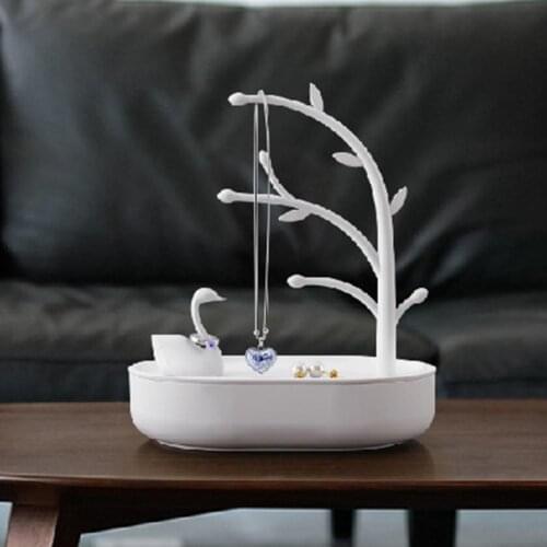 Pink Girls Heart Swan Lake Jewelry Storage Box Home Decoration Decoration Hanging Key Holder Ring Storage Rack Dispaly Holder