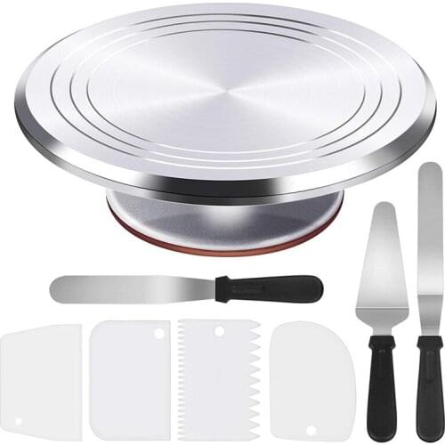 Aluminium Alloy Rotating Cake Turntable 12Inch Revolving Cake Decorating Stand With 3 Angled Icing Spatula, 3 Icing Comb-ABUX