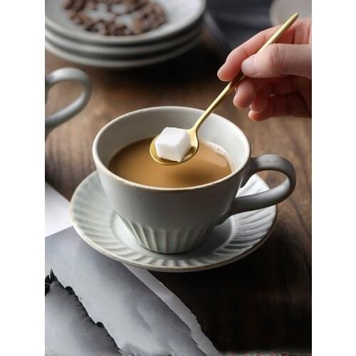 Japanese Retro Coffee Cup Ceramic Latte Cups And Saucer Set Personality Striped Couple Gift Art Mug