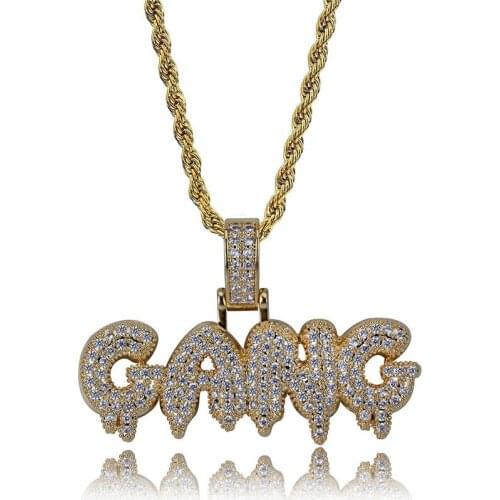 OMYFUN Factory Price Hiphip Bubble Pendant Necklace Alphabet GANG Bling Jewelry Bubble Letter CZ Paved Pendants & Necklaces