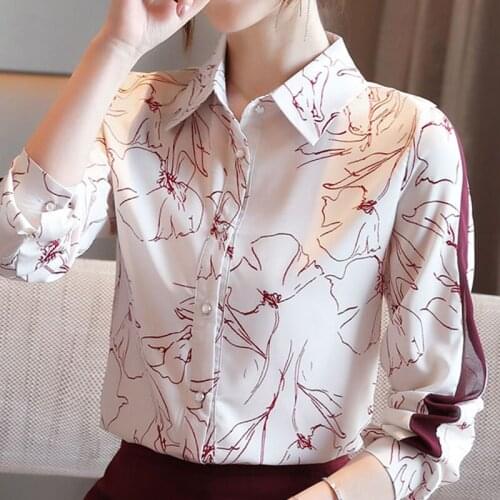 Long Sleeve Turn Down Collar Office Blouse Women Blusas Mujer De Moda 2021 Print Chiffon Blouse Shirt Women Blouses Shirts D459