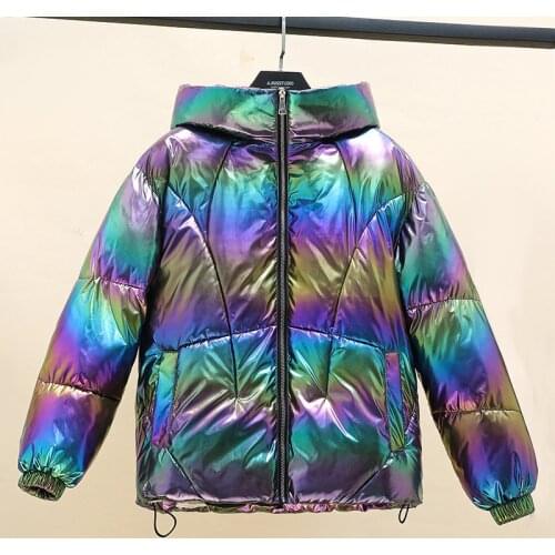 Women Winter Jacket Coats Hooded Tie dye Shiny Fabric Parkas Thick Warm Down Cotton jackets Zipper Padded Cold Outwear G91840
