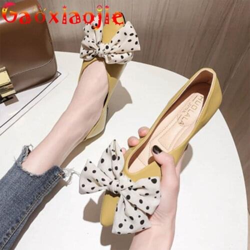 Soft Leather Flat Shoes Women 2020 Summer New Fashion Butterfly-knot Pointed Shallow Flats Fairy Wild Pregnant Women Bean Shoes