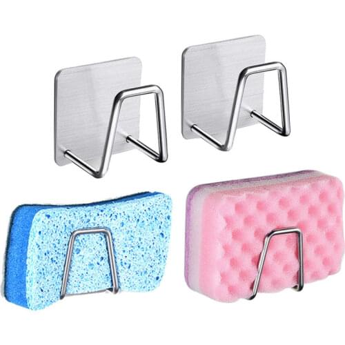Stainless Steel Sink Sponge Soap Holder Drain Storage Rack for Kitchen Bathroom JA55