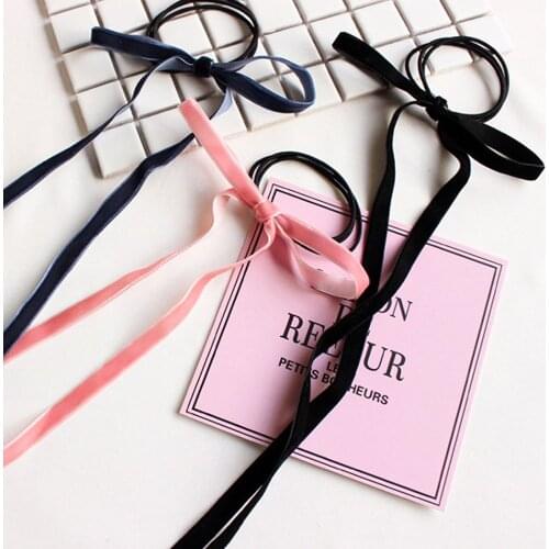 1Pcs Women Girls Simple Velvet Ribbon Bow Elastic Hair Band Girls' Long Tassel Hair Ties Bands Women Hair Accessories