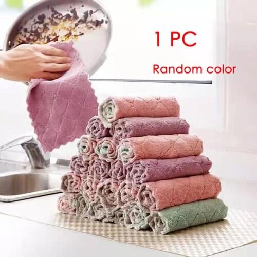 1Pcs Double-layer Super Absorbent Microfiber Kitchen Dish Cloth Non-stick Oil Household Cleaning Wiping Towel Kichen Tools Gadge