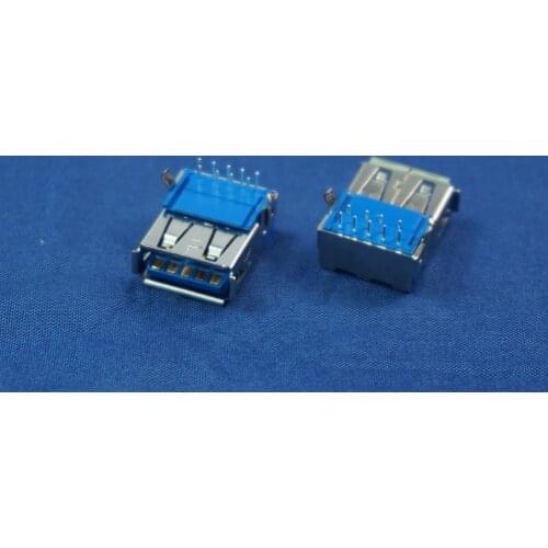 10pcs USB 3.0 Connector A Type Female receptacle right angle through hole 9 contacts blue insulator 1 port Rohs New