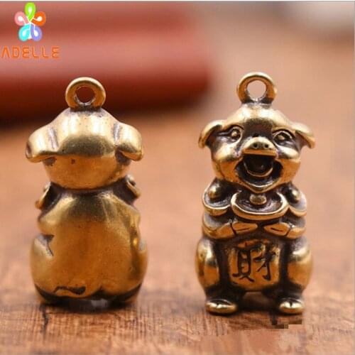 2x 100% Solid Brass Happy PIG Vintage Carving Handmade Keyring Car Accessory DIY Jelwery Pendant Gift Finding Free Shipping