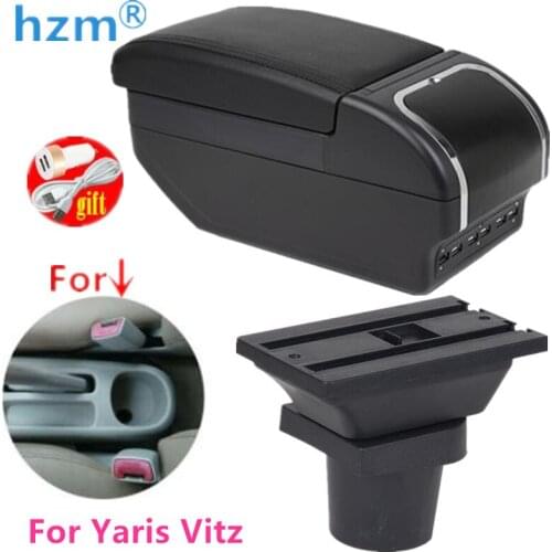 Car Armrest Box For Toyota Yaris Vitz 1998-2005 Hatchback Centre Console Storage Box Rotatable Arm rest With Cup Hole USB LED