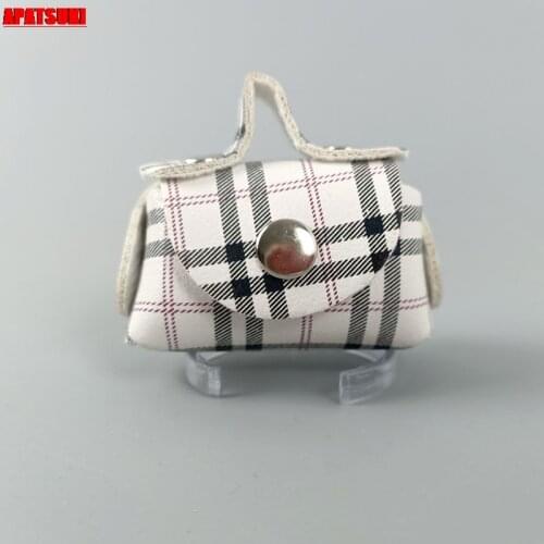 White Plaid Leather Bag Dolls Accessories For Barbie Doll Blyth 1/6 BJD Doll Purse Shopping Handbag Kids & Baby Toys