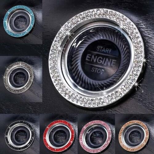 Car Start Ignition Button Decor Shiny 2 Row Rhinestones Ring Cover Crystal Sticker for Women Car Interior Decor Cover