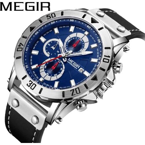 MEGIR Clock Chronograph Leather Men Quartz Watches Casual Man Watch Waterproof Luminous Militar Male Sports relojes 2020 hombre