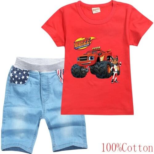 Kids Blazed Machines T-shirt 3D Cartoon Pullovers Leisure Fashion Children Boy Girl T Shirts Jeans Two Piece Set Summer Clothes