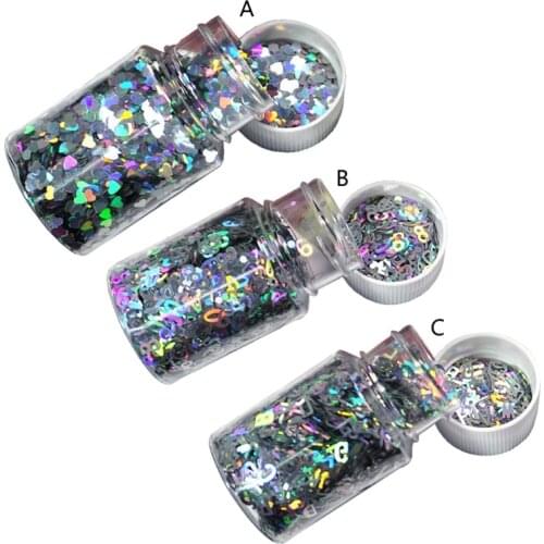 Holographic Lasers Silvery Chunky Glitter Epoxy Resin Festival Chunky Hexagons Heart Number Letters Sequins 10g /Bottle