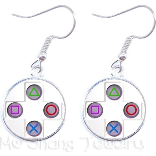 Game Controller Earrings Geeky Friend Creative Gift Idea Jewelry Video Game Controller Pattern 16mm Glass Dome Drop Earrings