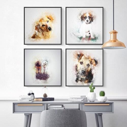 Dog Pet Square Fuzzy Series Oil Painting Hanging Picture Poster Canvas Print Painting Wall Art Living Room Home Decoration