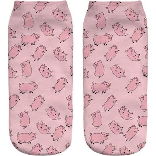 Hot New 3D Printed pink Pig Animal Pet Mini Pig funny cute cotton short ankle socks for women ladies harajuku korean socks