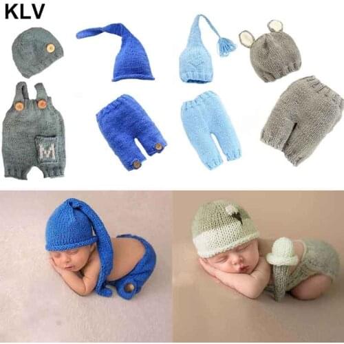 Baby Photography Props Newborn Costume Outfit Clothes Infant Girls Boys Hat Pant Crochet Knit Clothing Photo Shoot Hat For Baby