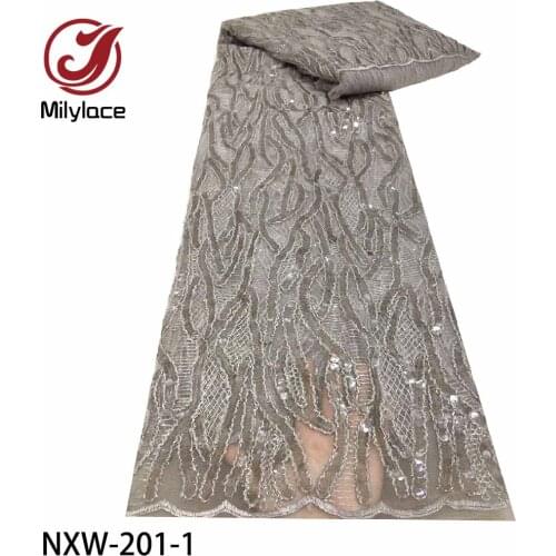 African French Net Lace Embroidered Fabric Nigerian Sequins Mesh Tulle Lace Fabrics for Women Wedding NXW-201