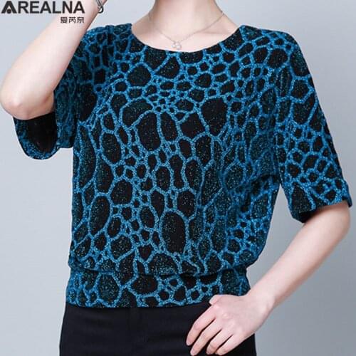 Summer BAT Sleeve Leopard Blouse Women Elasticity Shiny Sequin Casual Plus Size Ladies Shirts Pullover Tops Blusas Mujer m-4xl