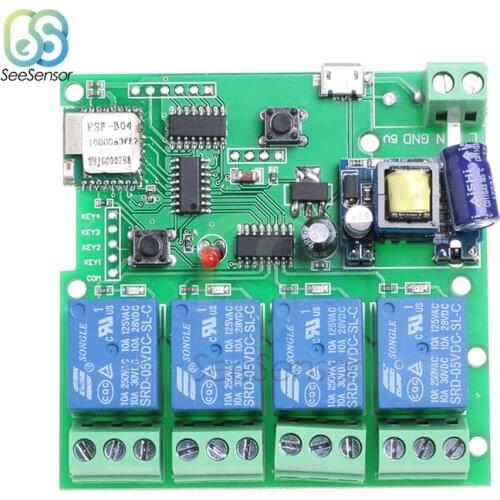 220V 4 Channel Wifi Relay Switch Module Phone APP Wireless Remote Control WIFI Self-Lock Interlock 433MHZ Relay Relay Switch
