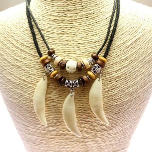 Men Necklace Charm Choker Wolf Tooth Pendant Ethnic Amulet Party characteristic accessories