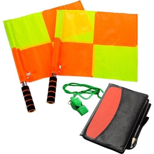 Soccer Referee Kit Football Checkered Soccer Flags Wallet Notebook with Red Yellow Card and Whistle