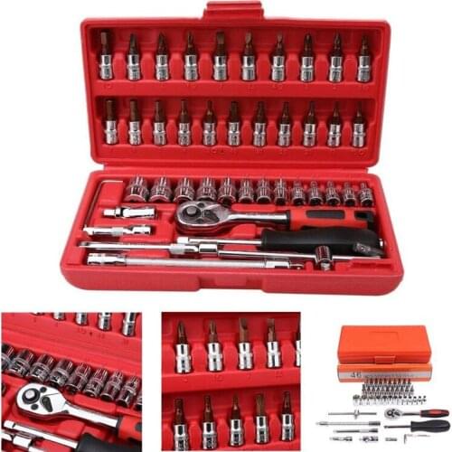 46Pcs 1/4 inch Ratchet Torque Wrench Combo Tools Socket Combination Hand Tools for Bicycle Motorcycle Car Repairing Tool