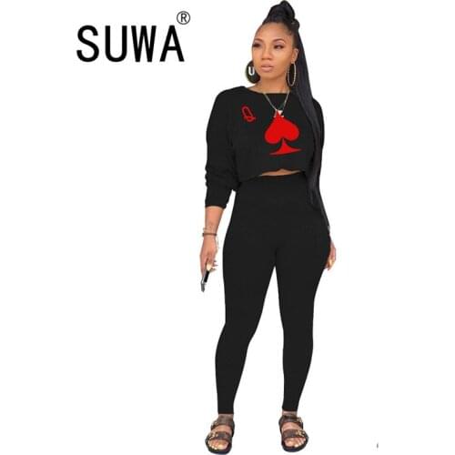 New Product Active Wear Womens Set Long Sleeve Heart Q T-shirt Jogger Pants Suit Tracksuit Sports Two Piece Matching Set Outfit