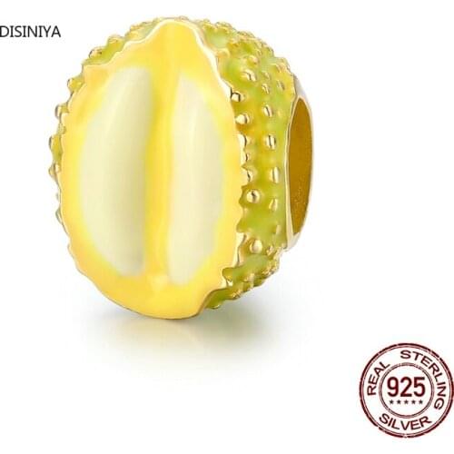 Disiniya Authentic 925 Sterling Silver Durian Charm fit Original Bracelets & Bangle Beads Fine DIY Charm Jewelry making BSC402