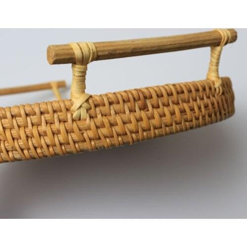 Hand Woven Wicker Rattan Basket Bread Fruit Snack Tray Round Storage Basket STTA889