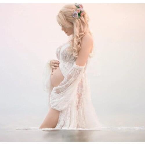 Drop Shipping Maternity Photography Ruffles Maxi Dresses Gown Long Lace Dresses