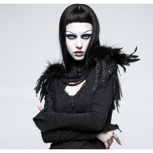 PUNKRAVE Womens Gothic Feather Leather Shoulder Knot Gorgeous Fashion Phoenix-tail Hem Costume Accessories