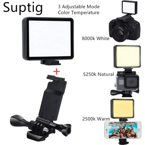 Suptig New Design LED Video Light Dimmable Lamp for Gopro 9 8 7 6 5 Fill Lights for DJI OSMO EKEN Insta360 AKASO Action Camera