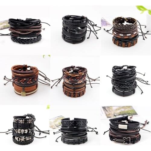 New Fashion Bohemia Adjustable Lacing Leather Bracelet For Men Gypsy Women Handmade Weaving Punk Charm Wrap Bracelets Bangles
