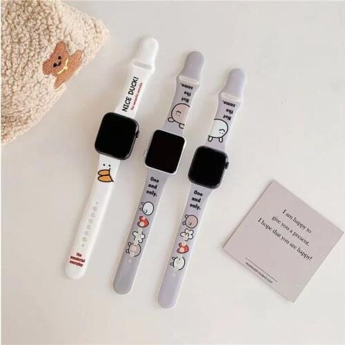 Cute animal bunny duck strap for Apple Watch 38 40 42 44 mm for i Watch series 4 3 5 SE 6 smart strap accessories