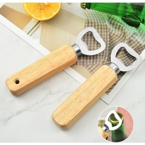 Rubber Wood Handle Beer Wine Bottle Opener Groomsmen Gift Custom Wedding Gift Stainless Steel Beer Opener Soda Bottle Starter
