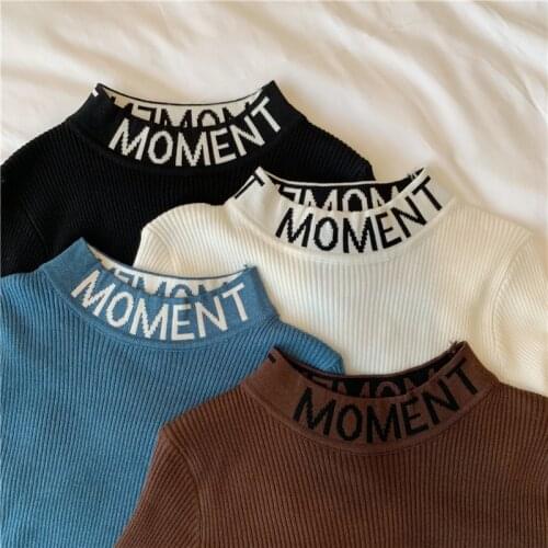 Turtleneck Sweater Women Long Sleeve Slim Solid Knitted Women Pullover Sweater Embroidery letters Autumn Winter Jumper Ladies