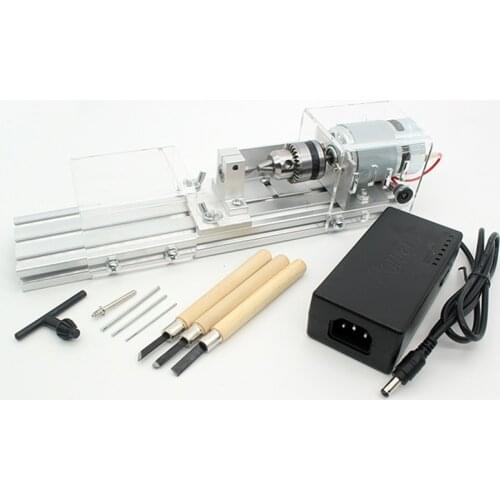 Mini Lathe Beads Machine Woodworking DIY Lathe Polishing Cutting Mini Drill Rotary Tool Standard Set with Power Supply DC 24V