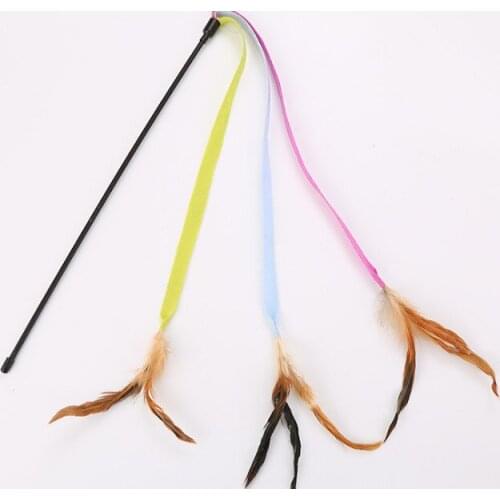 Usd0.98/pc pet cat kitten playing toys cat teaser fishing pole rod sticks fabric with feather 30pcs/lot